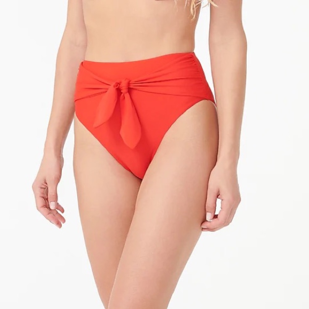 J Crew High-cut tie-waist bikini bottom in Bright Cerise